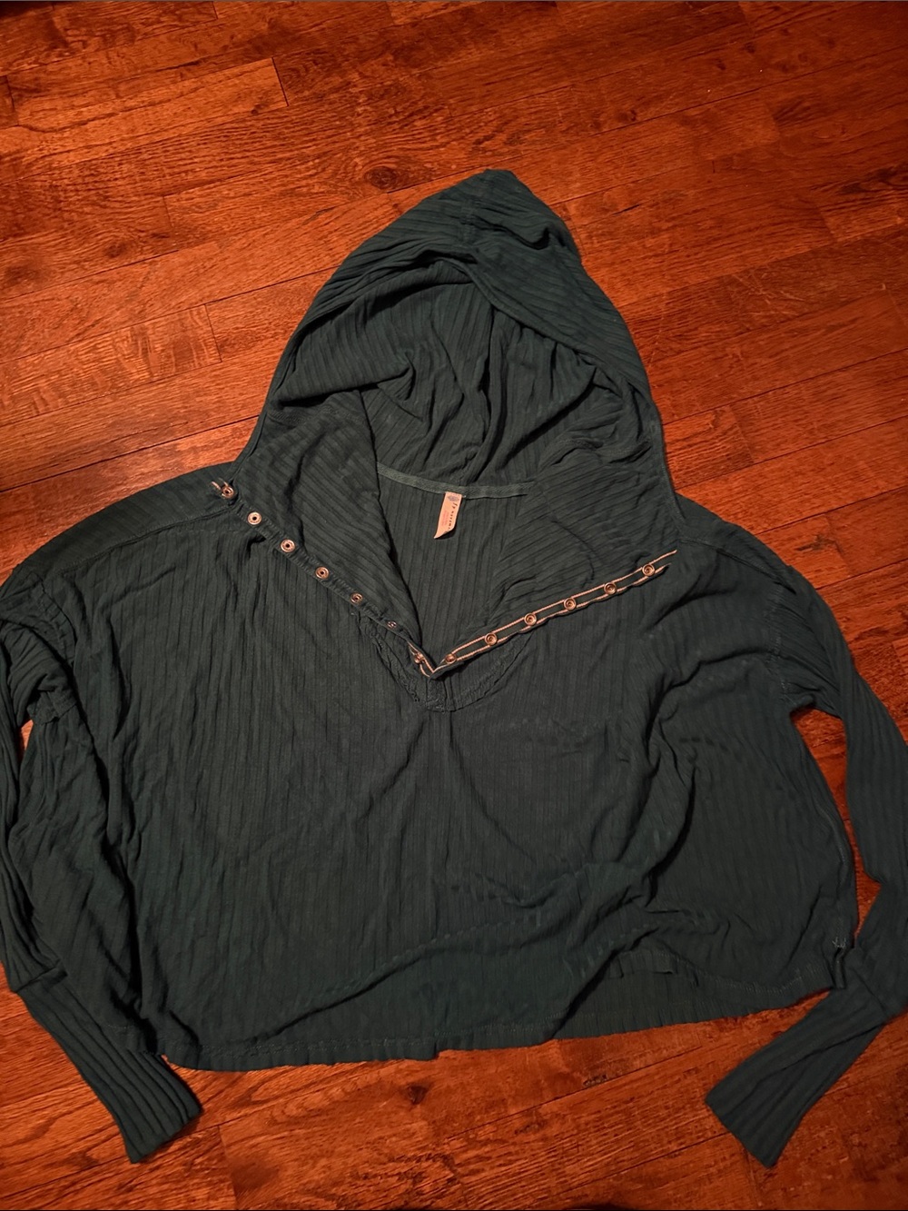 Free People Movement Blissed Out Rib Cropped Henley Hoodie